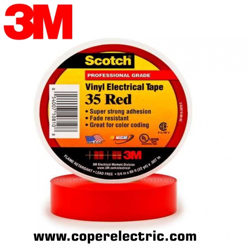 Cinta aislante scotch 35 3/4´´ x20m color rojo - 3M - COPER ELECTRIC -  soluciones eléctricas industrial